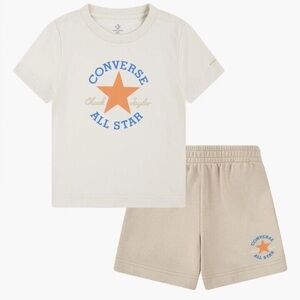 Converse kids t shirt and shorts Cream T-Shirt and Shorts Set with Orange Star